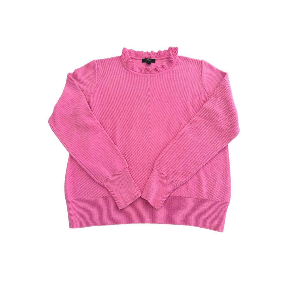 J.Crew Women's Ruffle-Neck Pullover Sweater Hot Pink Long‎ Sleeve Small